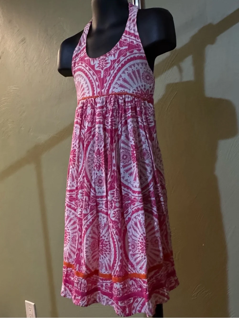 The Children’s Place Girls Pink White Medallion Halter Sundress Size 6 (Small)